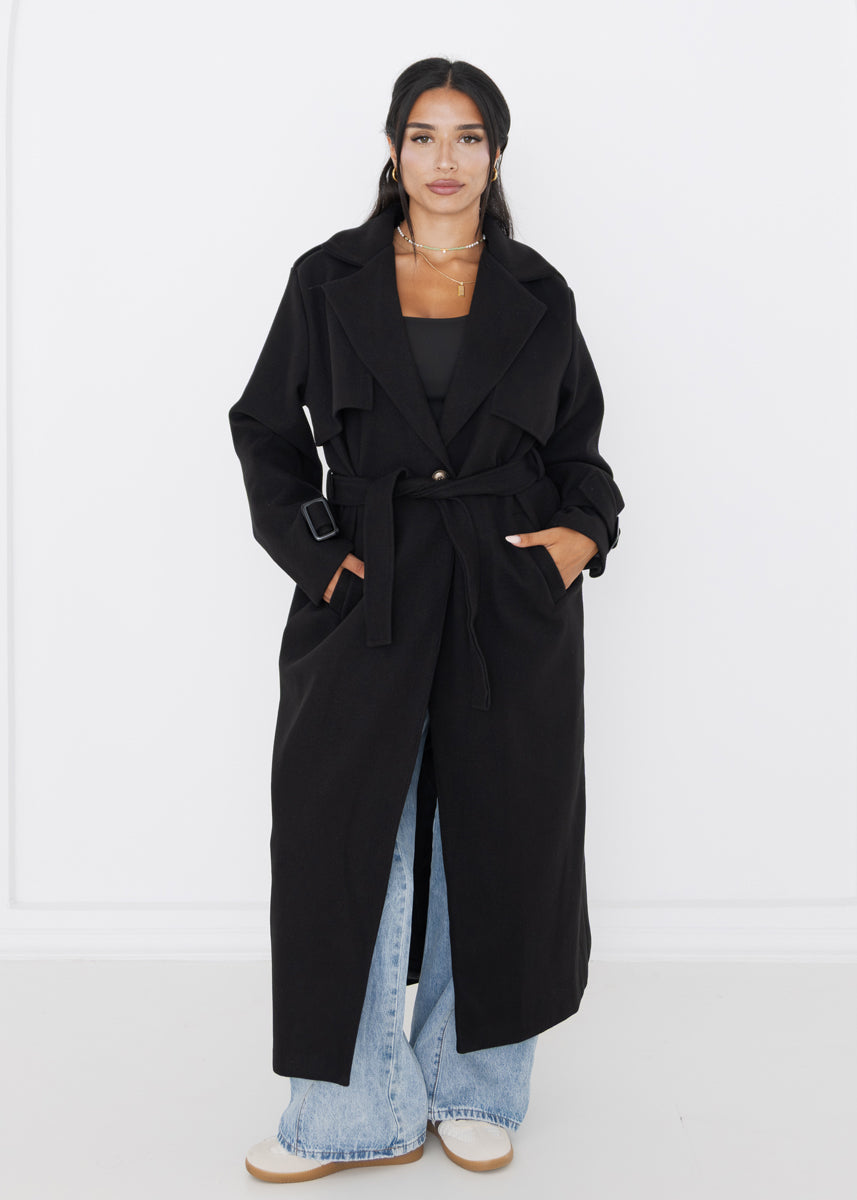 Oversized Trenchcoat Schwarz mit Gürtel