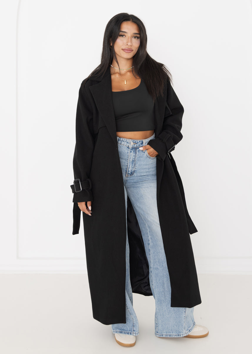 Oversized Trenchcoat Schwarz mit Gürtel