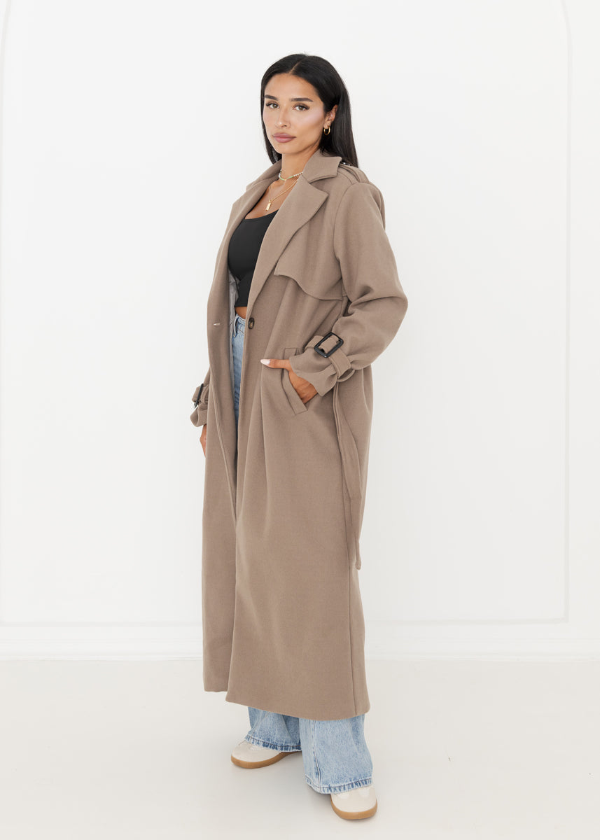 Oversized Trenchcoat Taupe mit Gürtel
