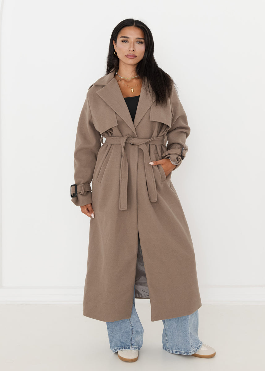 Oversized Trenchcoat Taupe mit Gürtel