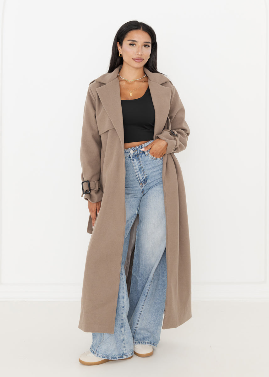 Oversized Trenchcoat Taupe mit Gürtel