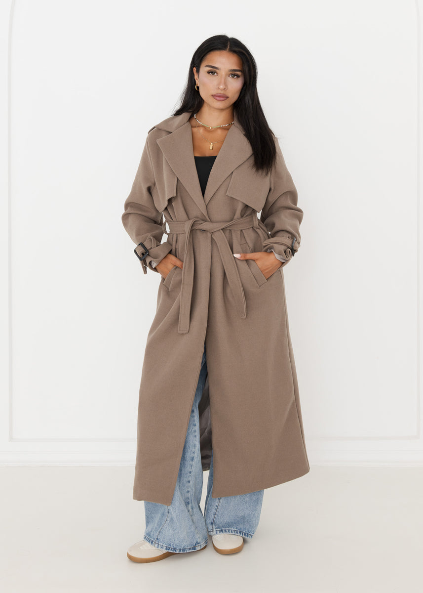 Oversized Trenchcoat Taupe mit Gürtel