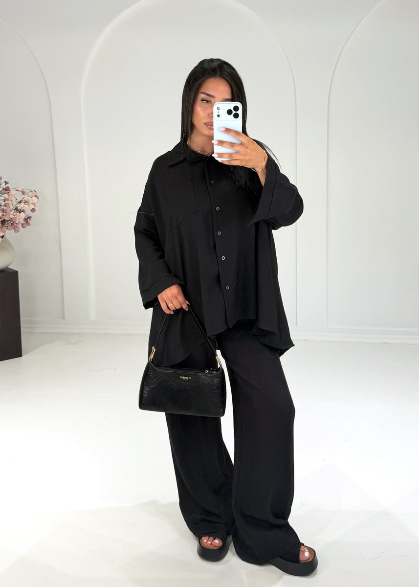 Weites Set aus Hemd und Hose Schwarz - NAHA