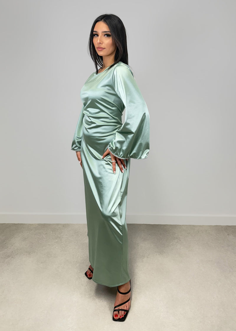 Satinkleid mit Strass-Ärmeln