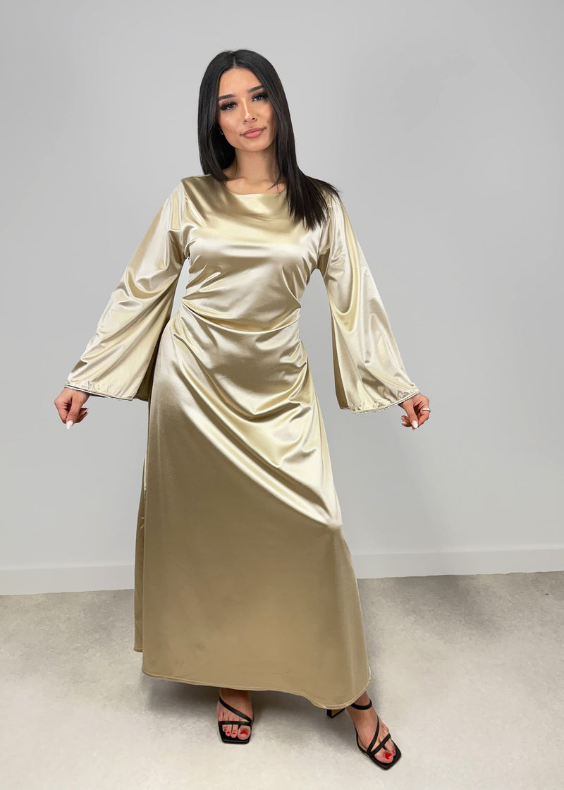 Satinkleid mit Strass-Ärmeln