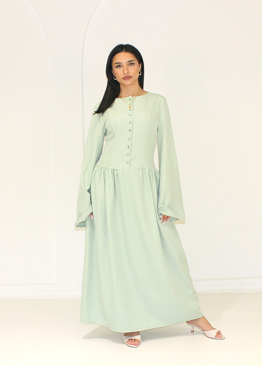 Maxikleid mit Knopfleiste und langen Ärmeln