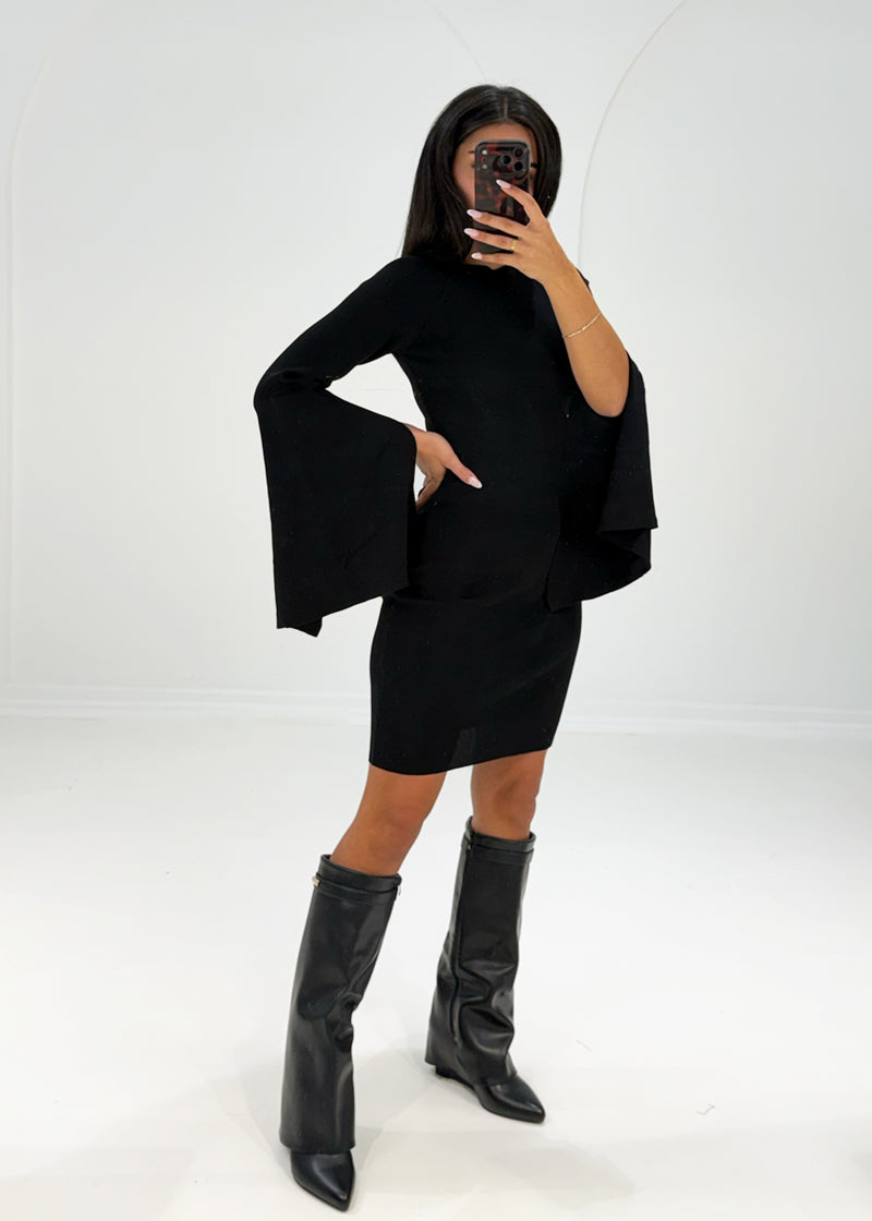 Mini-Kleid mit weiten Ärmeln Schwarz