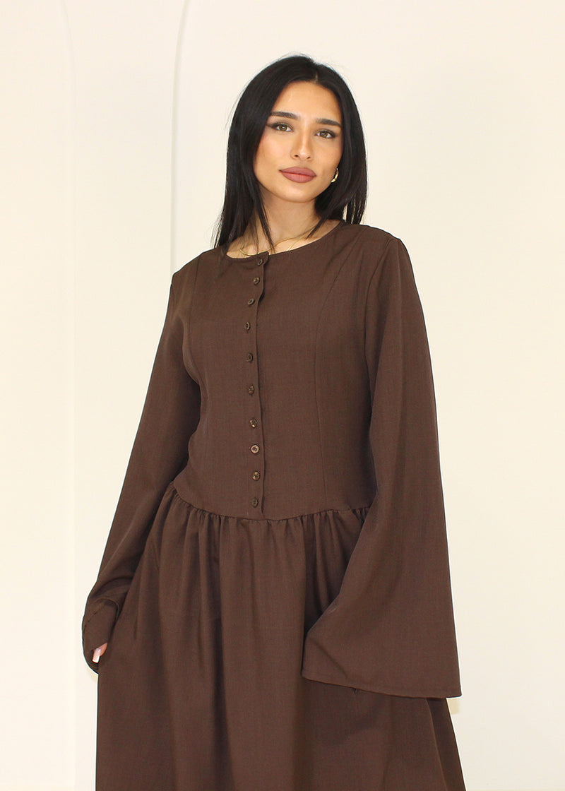 Maxikleid mit Knopfleiste und langen Ärmeln