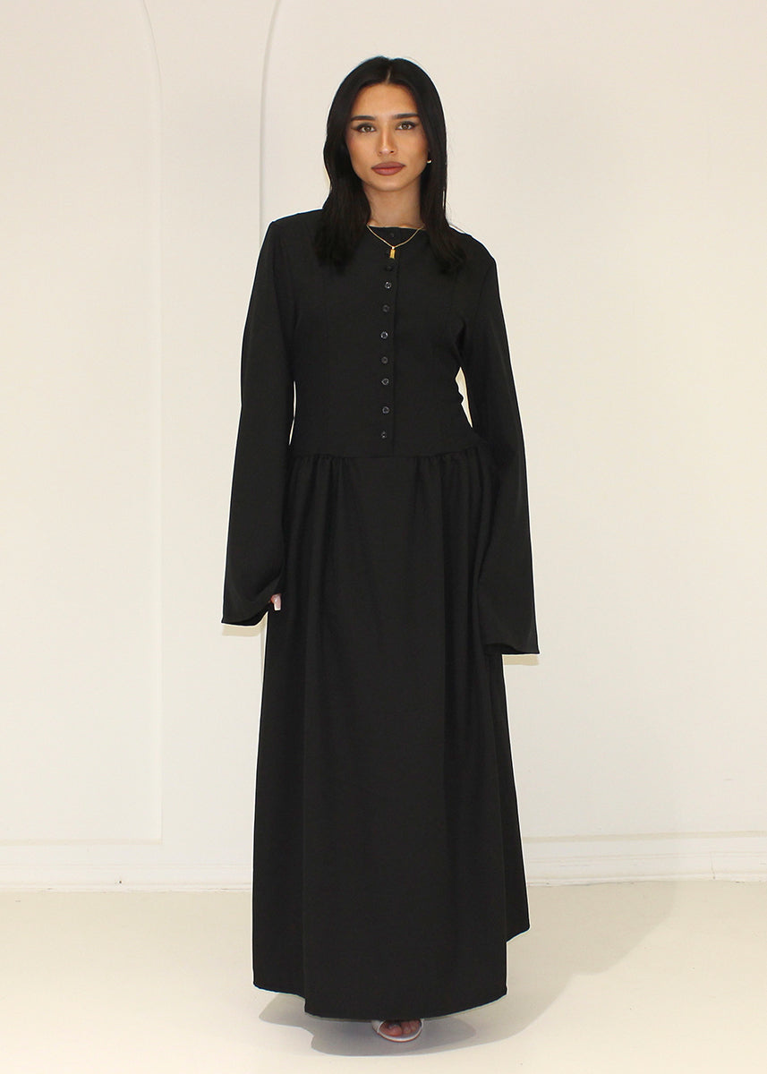 Maxikleid mit Knopfleiste und langen Ärmeln