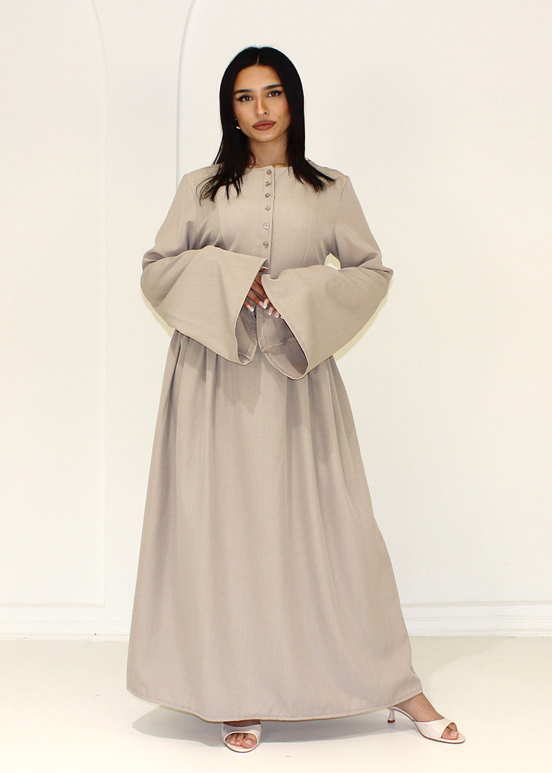 Maxikleid mit Knopfleiste und langen Ärmeln