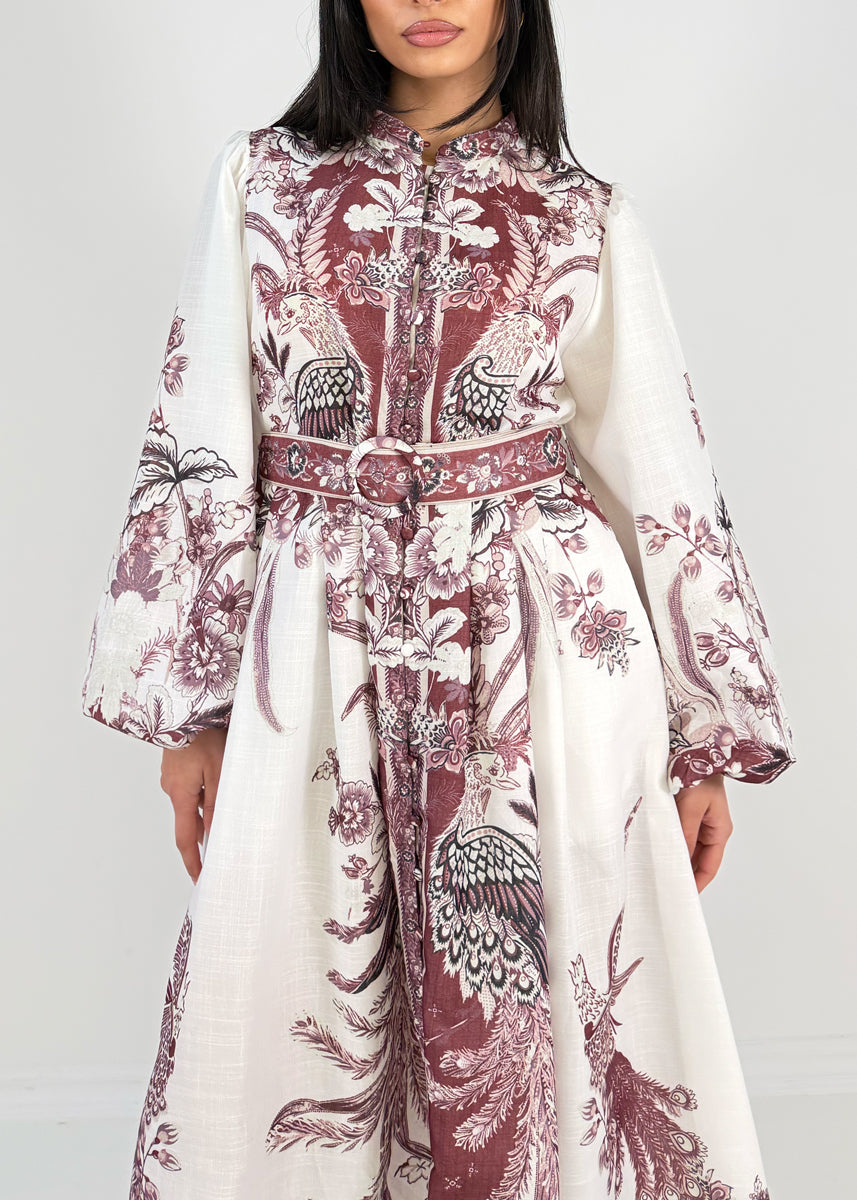 Maxikleid mit Print und Gürtel
