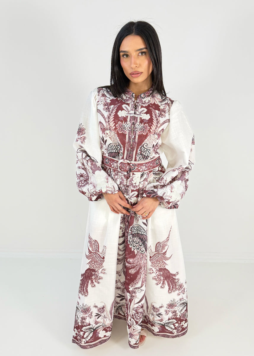 Maxikleid mit Print und Gürtel