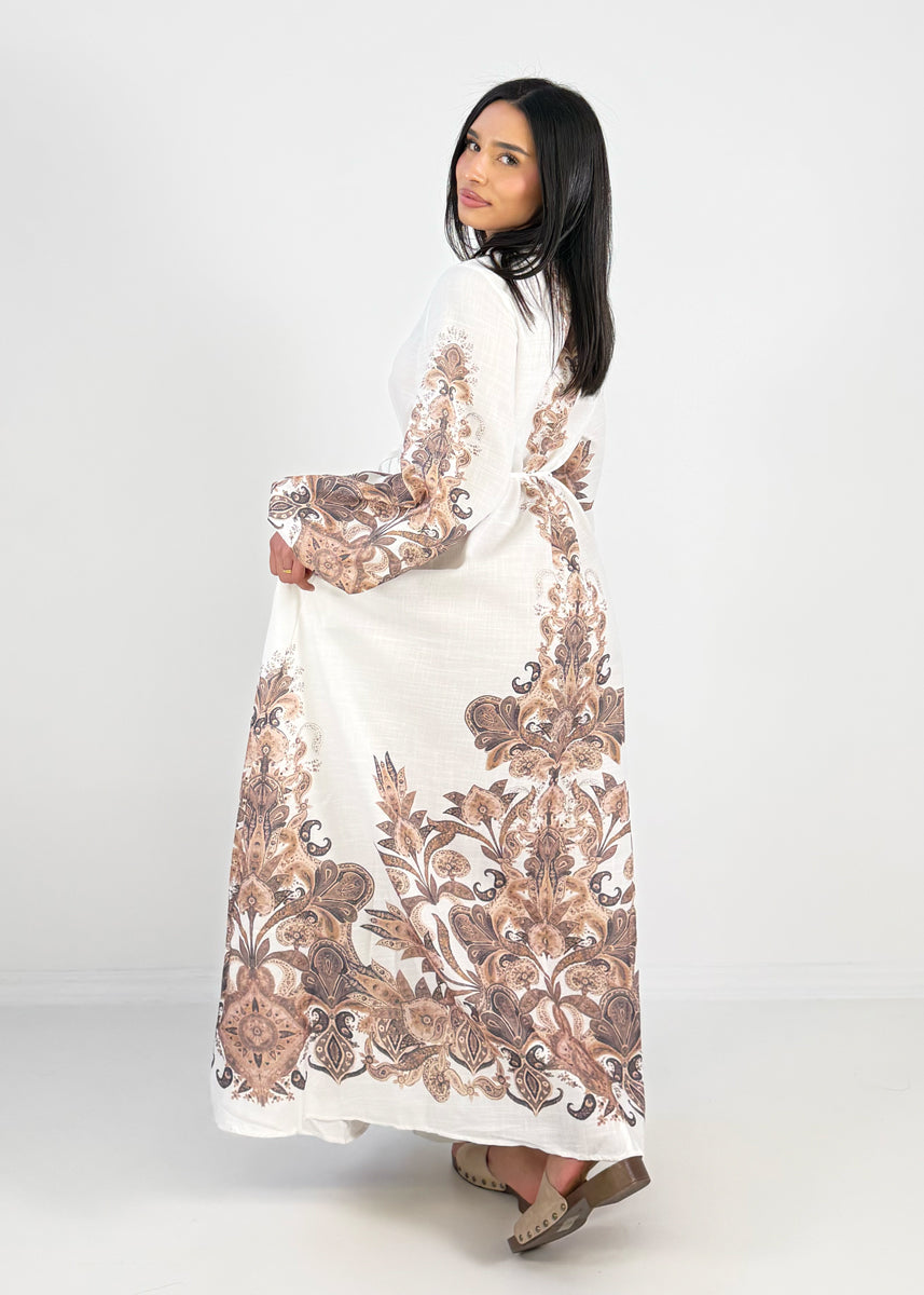 Maxikleid mit Ornamentprint und Bindegürtel