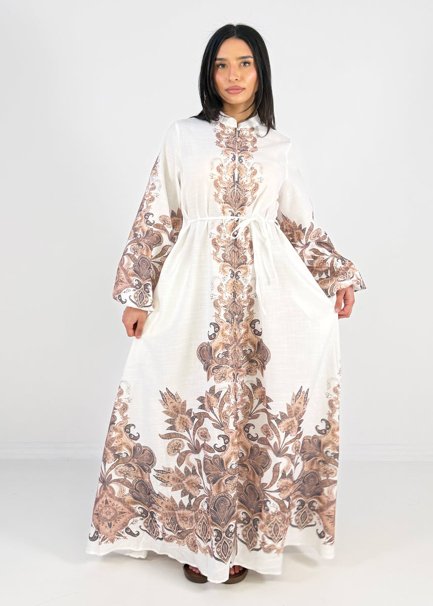 Maxikleid mit Ornamentprint und Bindegürtel