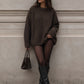 Oversize-Strickpullover mit Rundhalsausschnitt Dunkelbraun