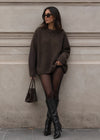 Oversize-Strickpullover mit Rundhalsausschnitt Dunkelbraun