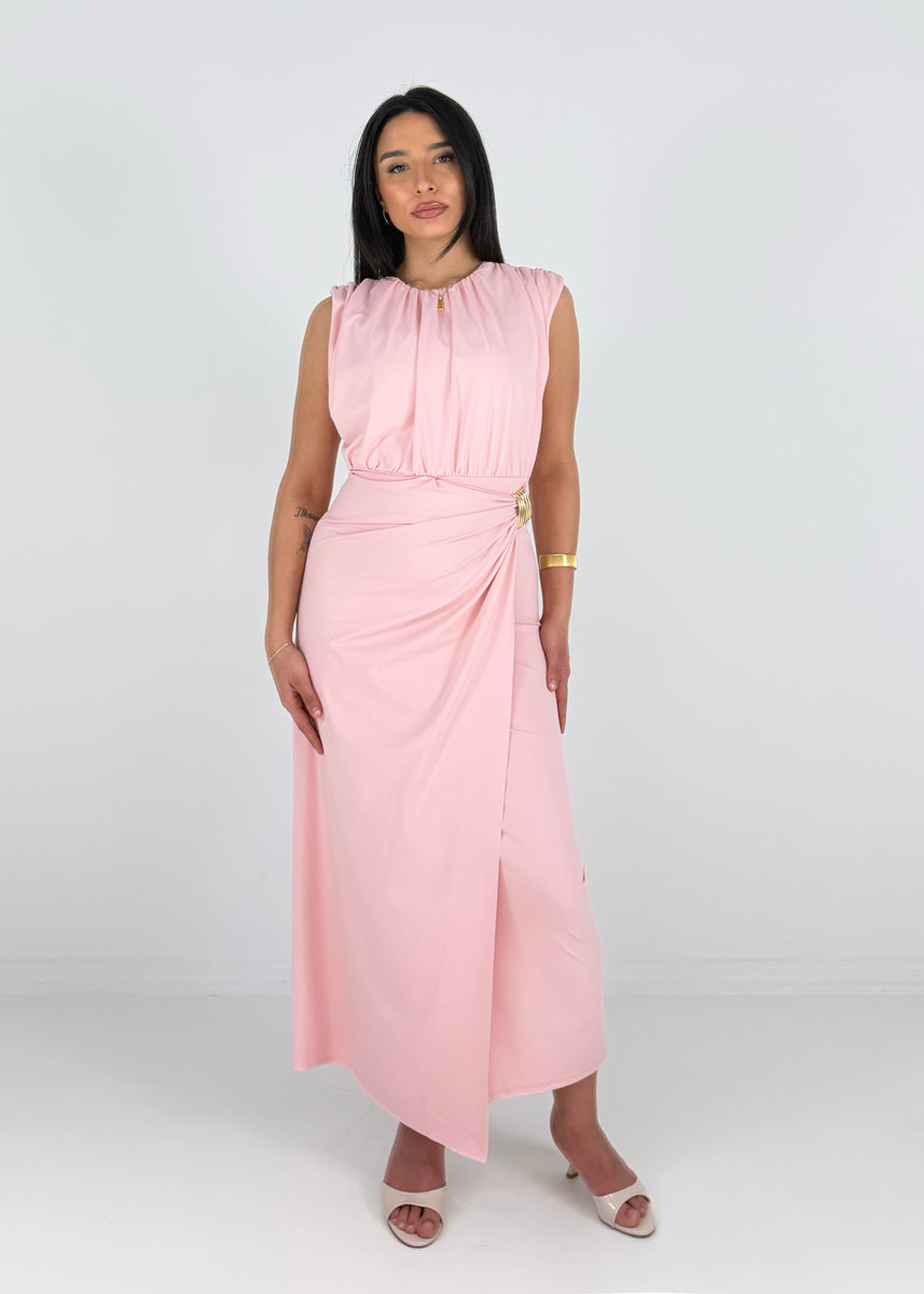 Kleid mit Drapierung und Metall-Detail