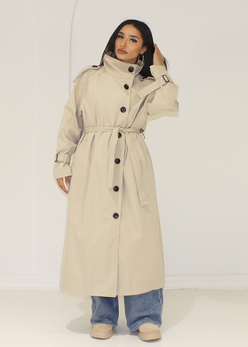 Langer Trenchcoat Stehkragen