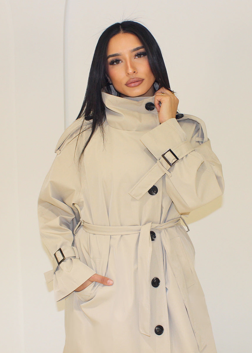 Langer Trenchcoat Stehkragen