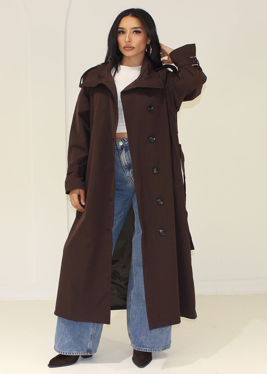 Langer Trenchcoat Stehkragen
