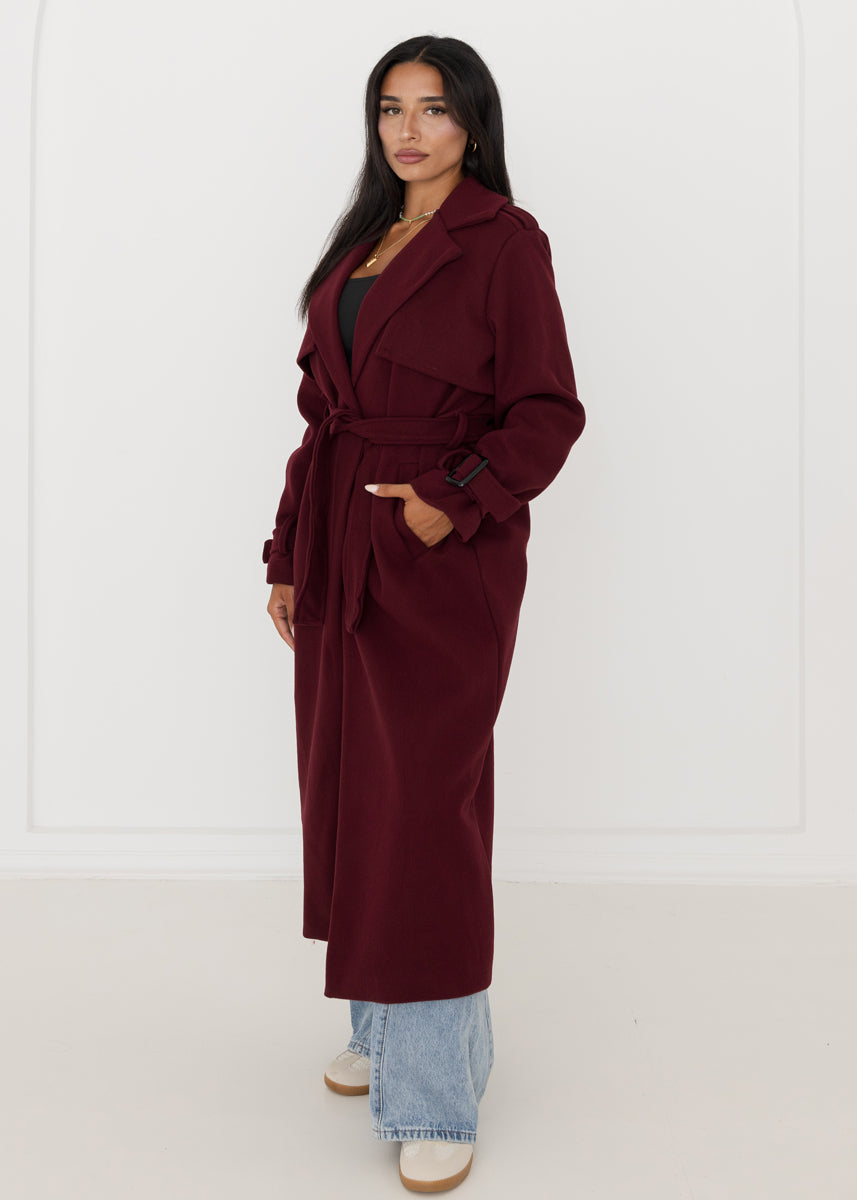 Oversized Trenchcoat Bordeaux mit Gürtel