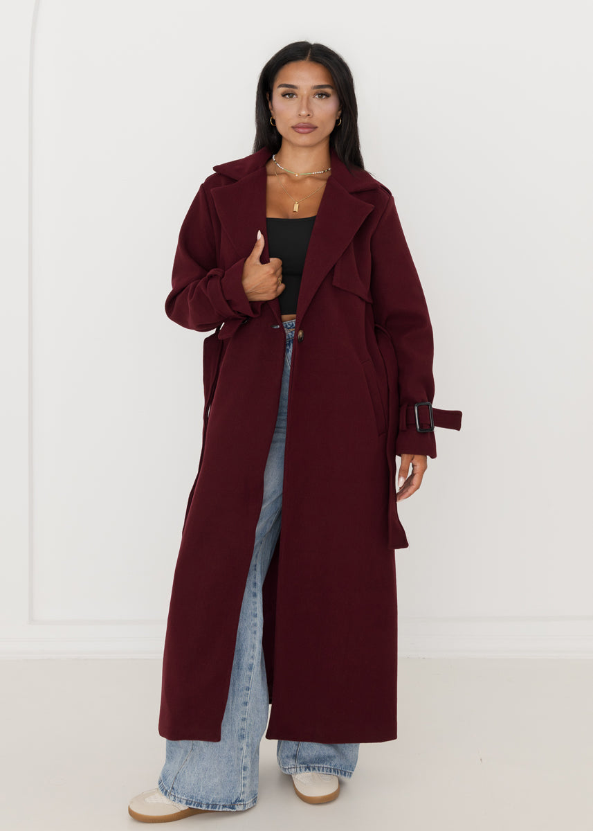Oversized Trenchcoat Bordeaux mit Gürtel