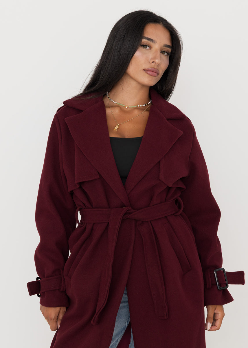 Oversized Trenchcoat Bordeaux mit Gürtel