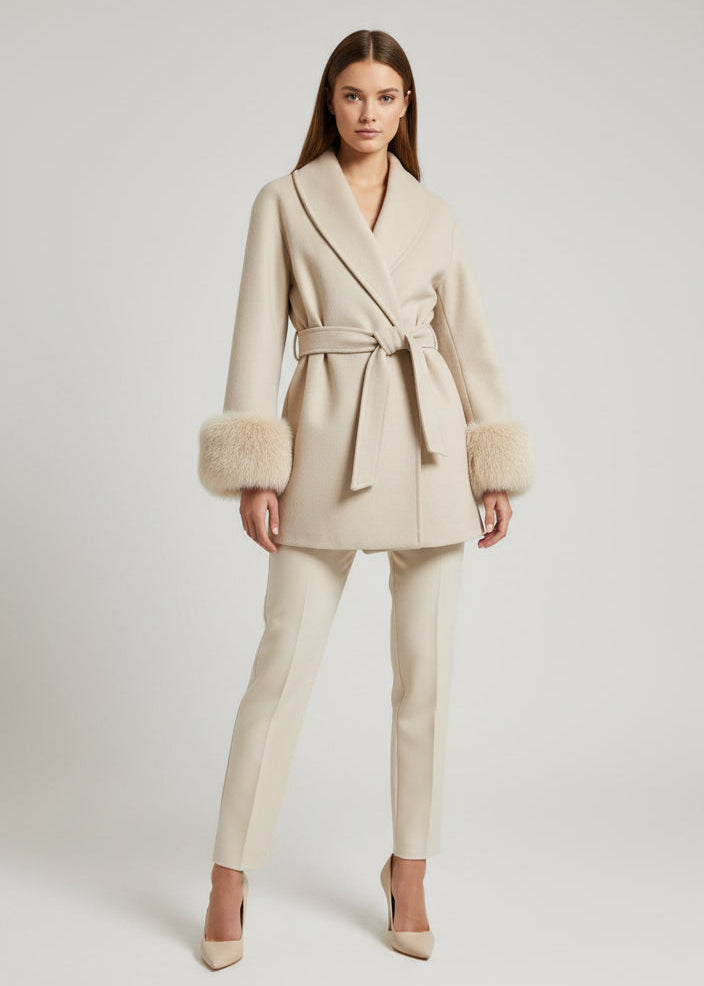 Kurzer Mantel mit Kunstfellmanschetten