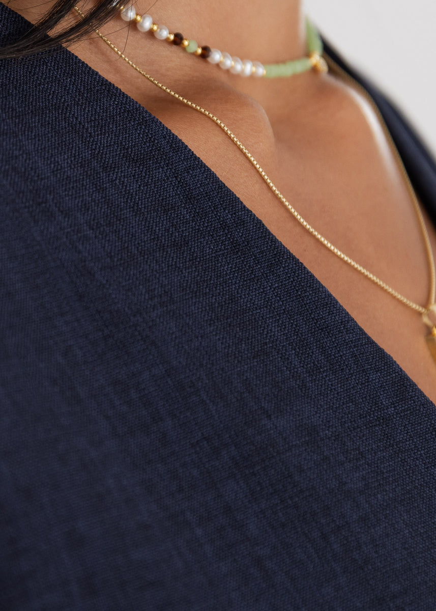 Set mit Bindeband & Goldknopf Dunkelblau