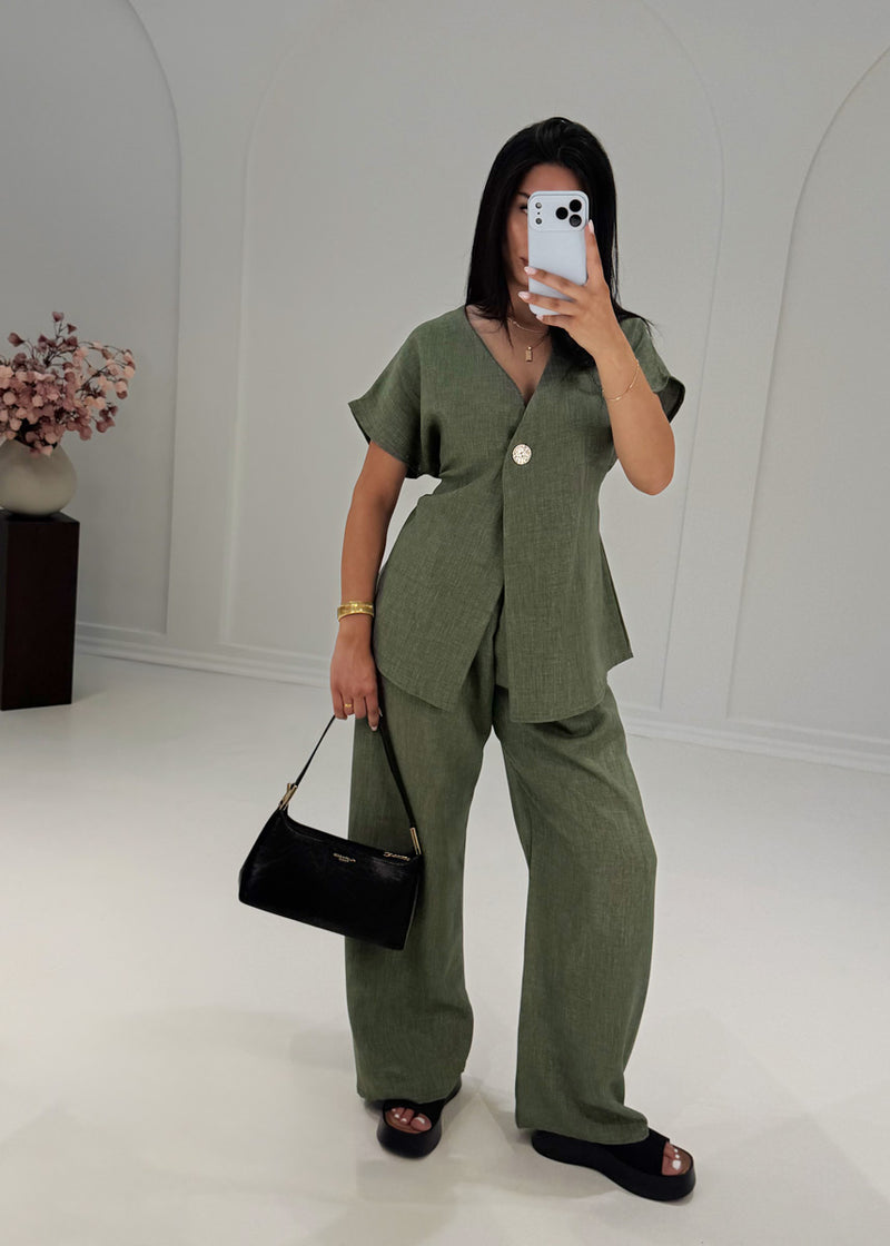 Zweiteiler mit Bindeband & weitem Schnitt Khaki - NAHA