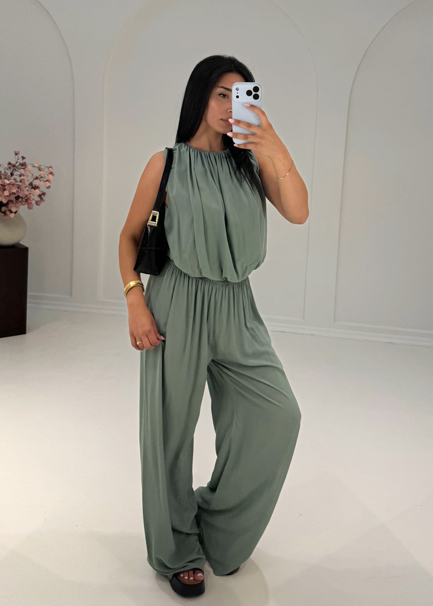 Ärmelloses Zweiteiler Set – Top & weite Hose Khaki