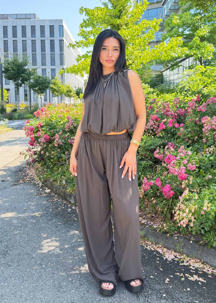 Ärmelloses Zweiteiler Set – Top & weite Hose Dunkelbraun - NAHA