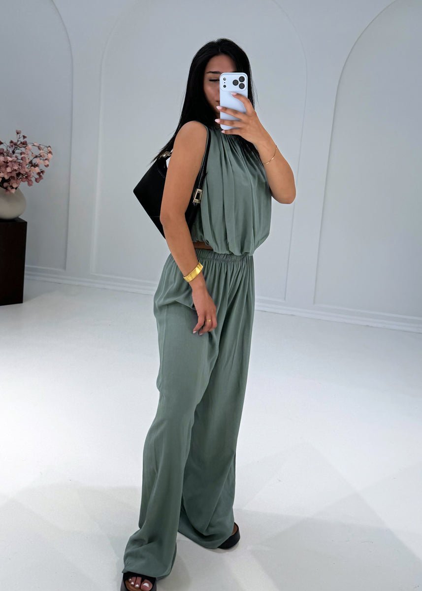 Ärmelloses Zweiteiler Set – Top & weite Hose Khaki - NAHA