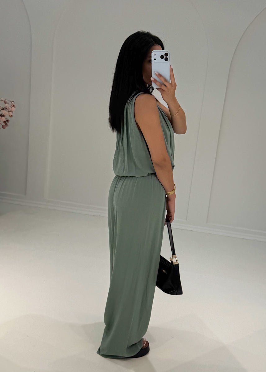 Ärmelloses Zweiteiler Set – Top & weite Hose Khaki - NAHA