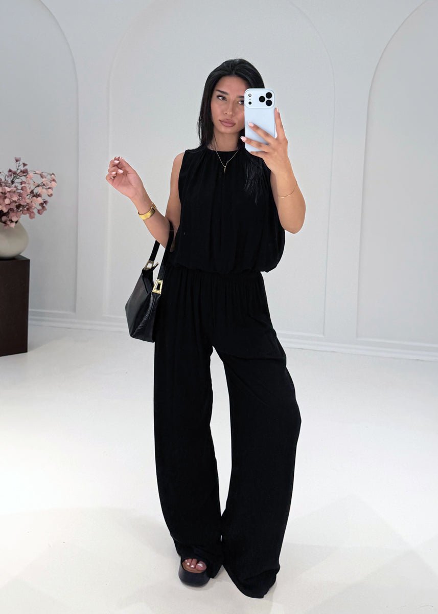 Ärmelloses Zweiteiler Set – Top & weite Hose Schwarz - NAHA
