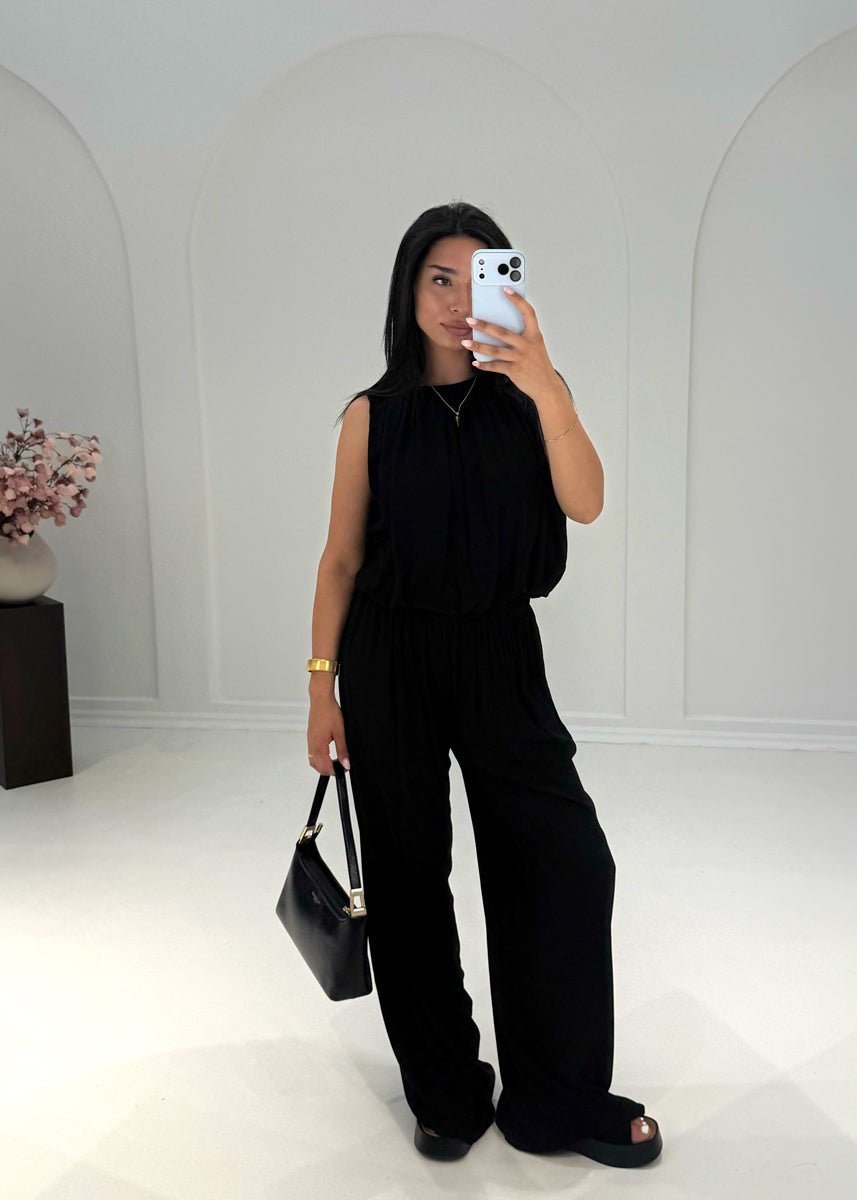 Ärmelloses Zweiteiler Set – Top & weite Hose Schwarz - NAHA