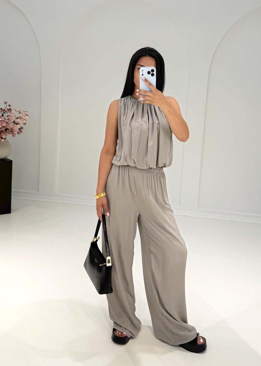 Ärmelloses Zweiteiler Set – Top & weite Hose Taupe - NAHA