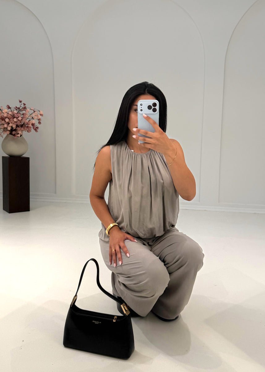 Ärmelloses Zweiteiler Set – Top & weite Hose Taupe - NAHA
