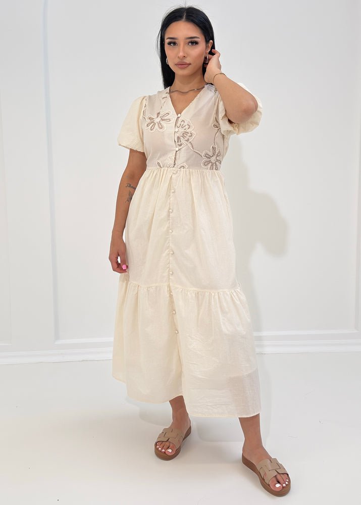 Besticktes Sommerkleid mit Puffärmeln - NAHA