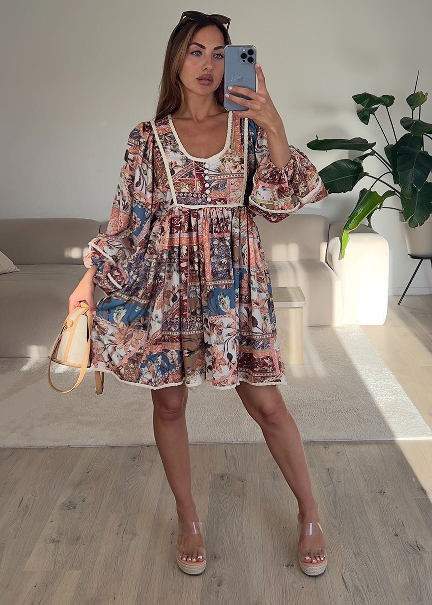 Boho Minikleid mit Vintage-Print - NAHA
