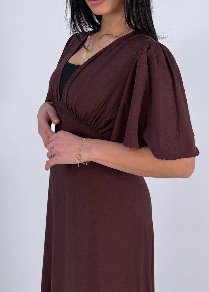 Maxikleid mit V-Ausschnitt und Flügelärmeln