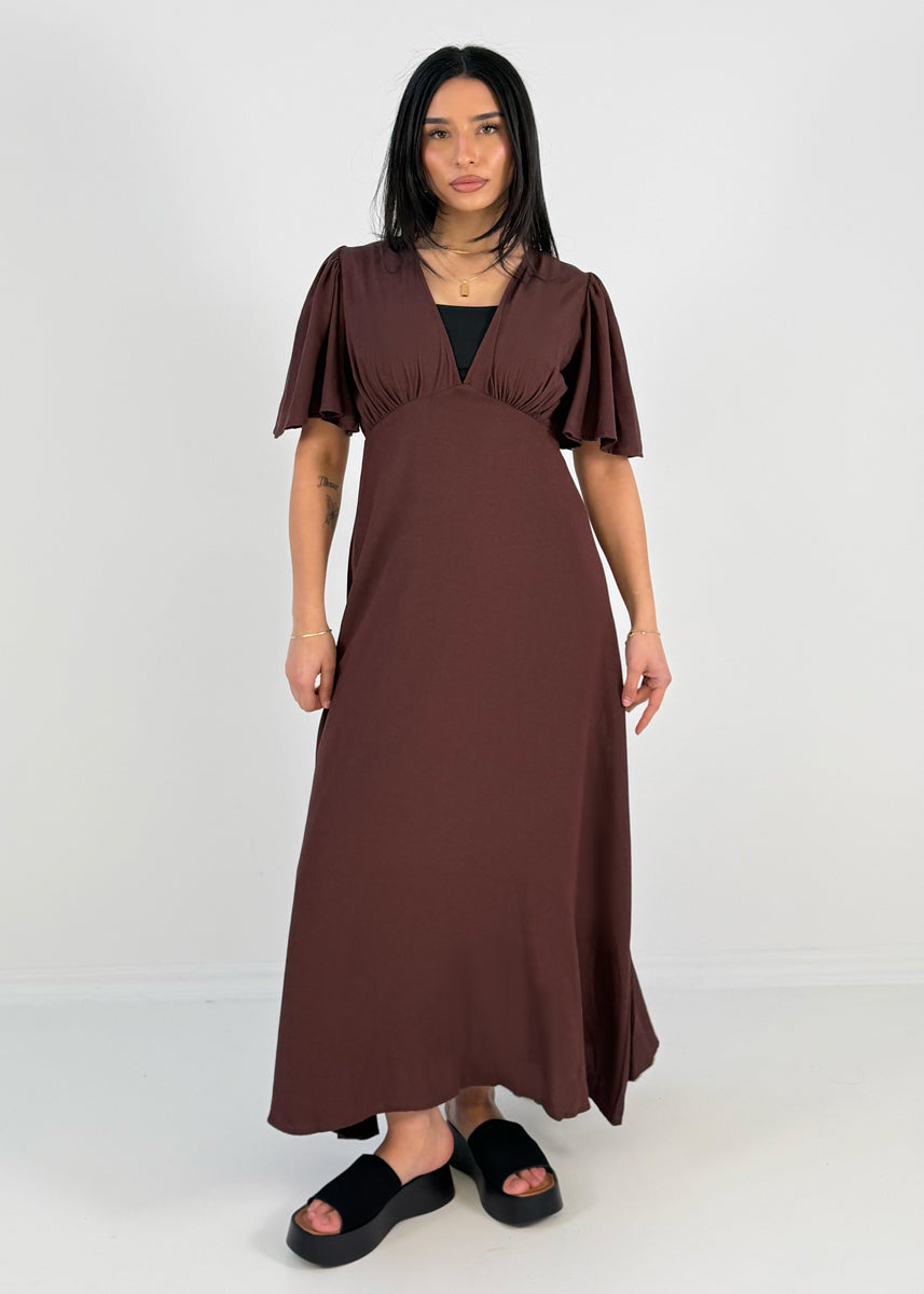 Maxikleid mit V-Ausschnitt und Flügelärmeln