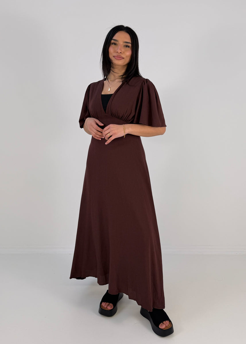 Maxikleid mit V-Ausschnitt und Flügelärmeln