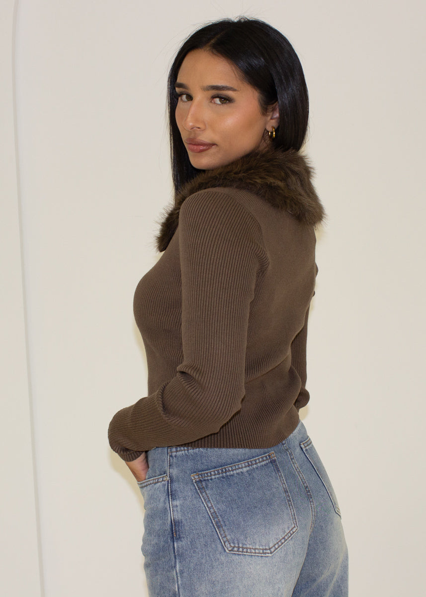 Cardigan mit Kunstfellkragen