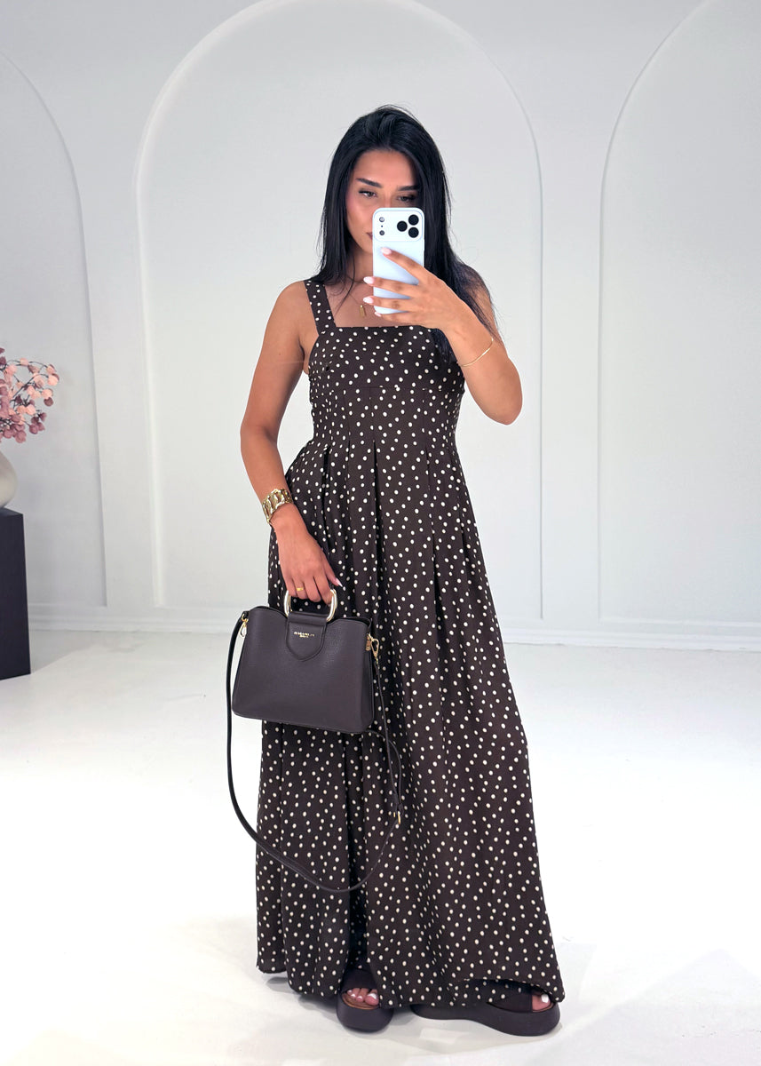 Gepunktetes Maxikleid Braun