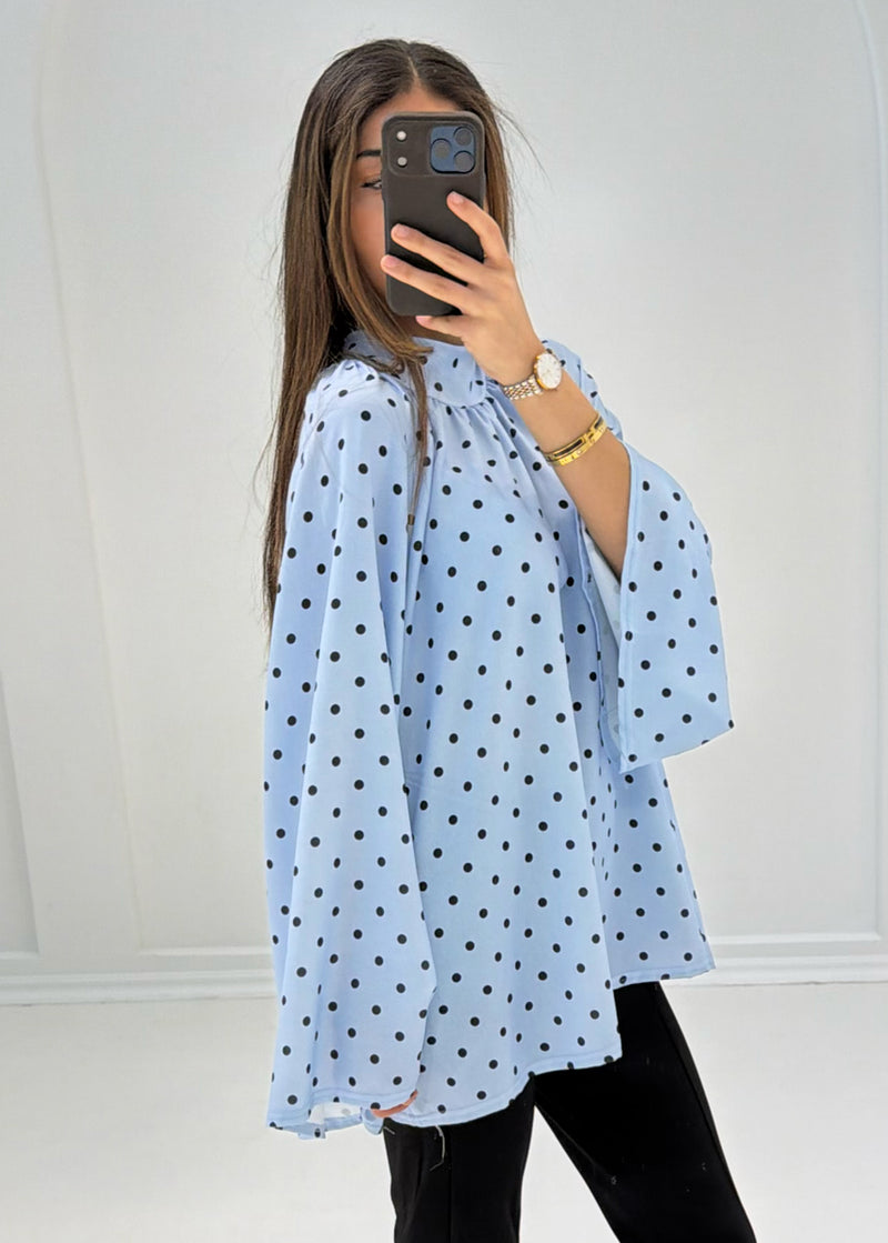 Bluse mit Punkten & weiten Ärmeln