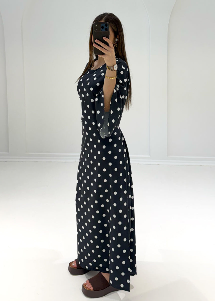 Maxikleid mit Punkteprint & Bindeband