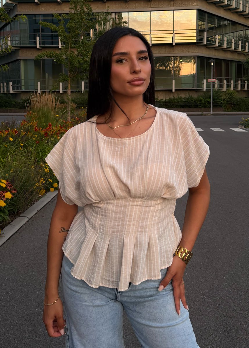 Gestreifte Bluse mit Taillierung Beige - NAHA