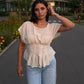 Gestreifte Bluse mit Taillierung Beige - NAHA