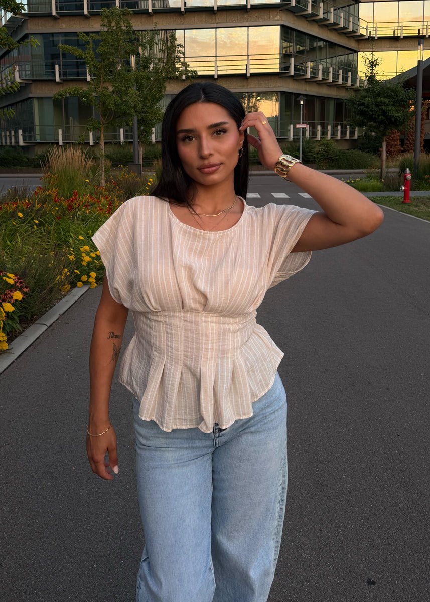 Gestreifte Bluse mit Taillierung Beige - NAHA